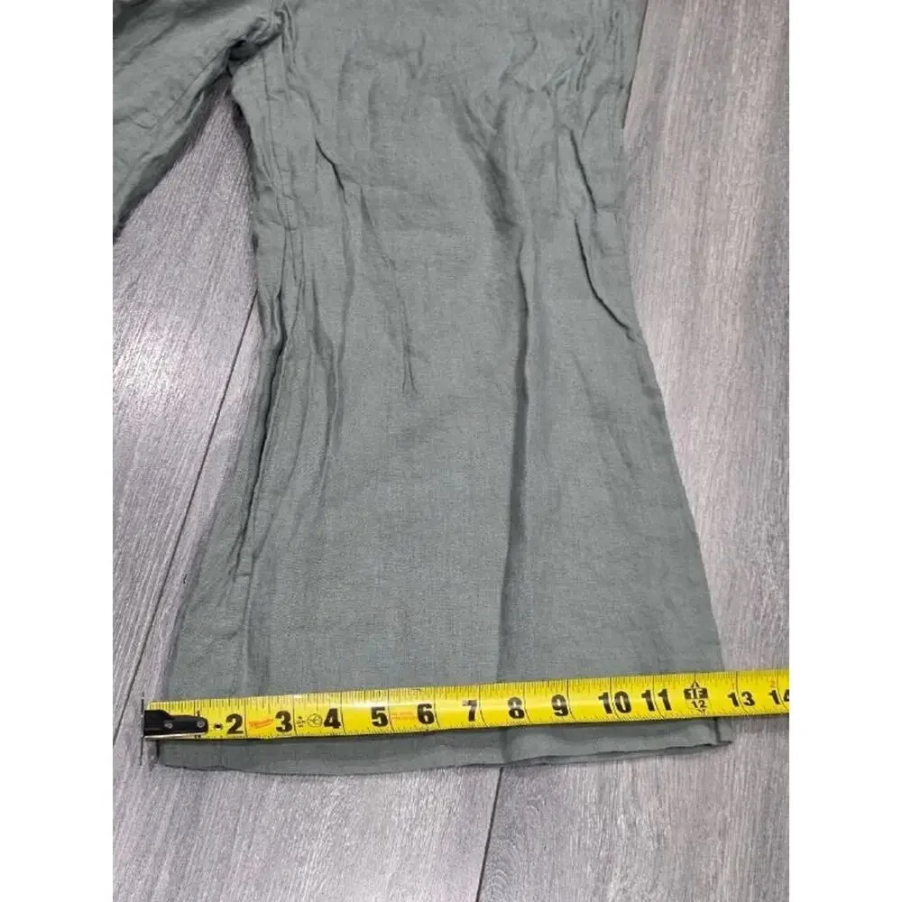 Zara Olive 100% linen Green Y2K Wrap wide leg crop Pants Medium A004758